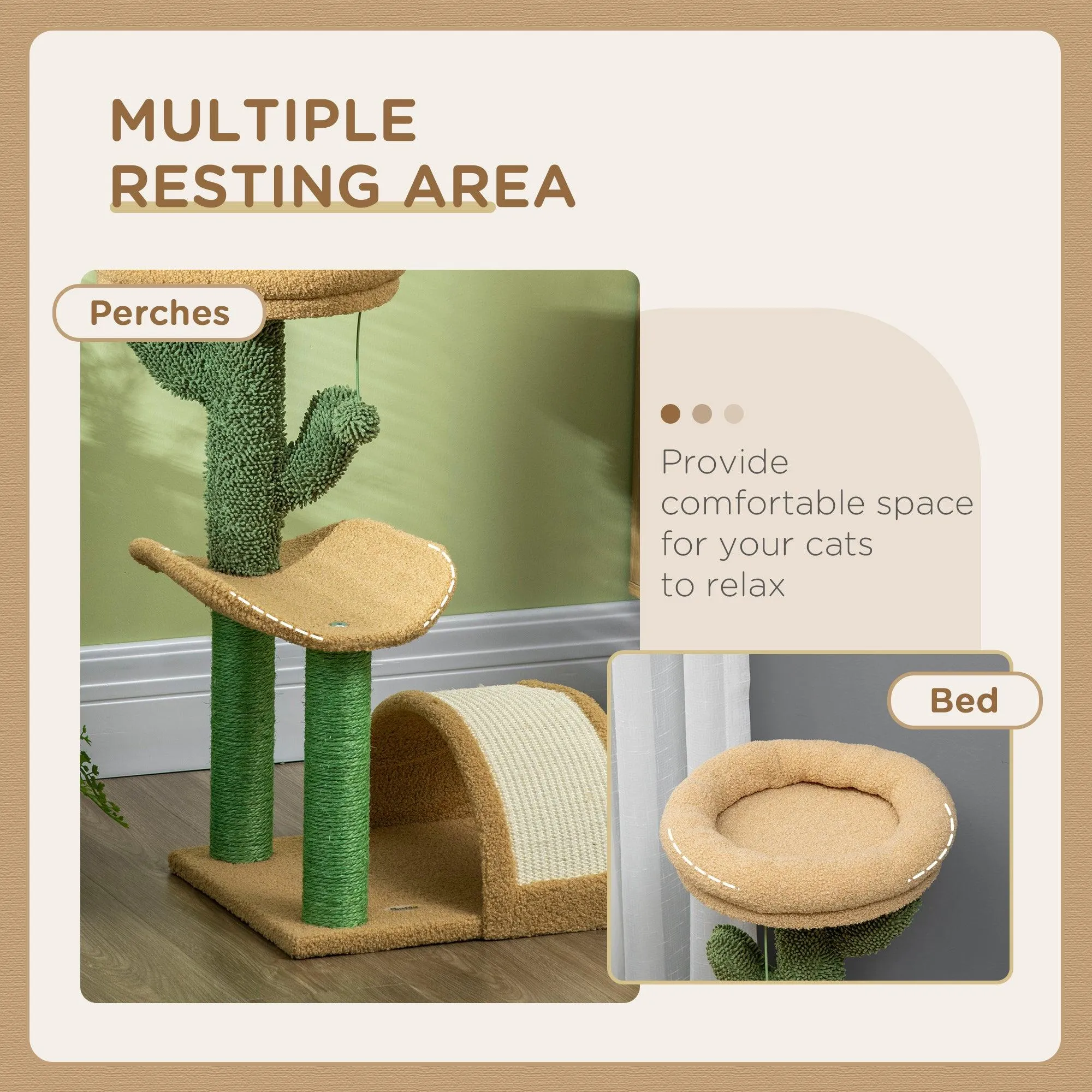 Cosy Cat Tree with Bed & Toys, 72cm - Yellow & Green