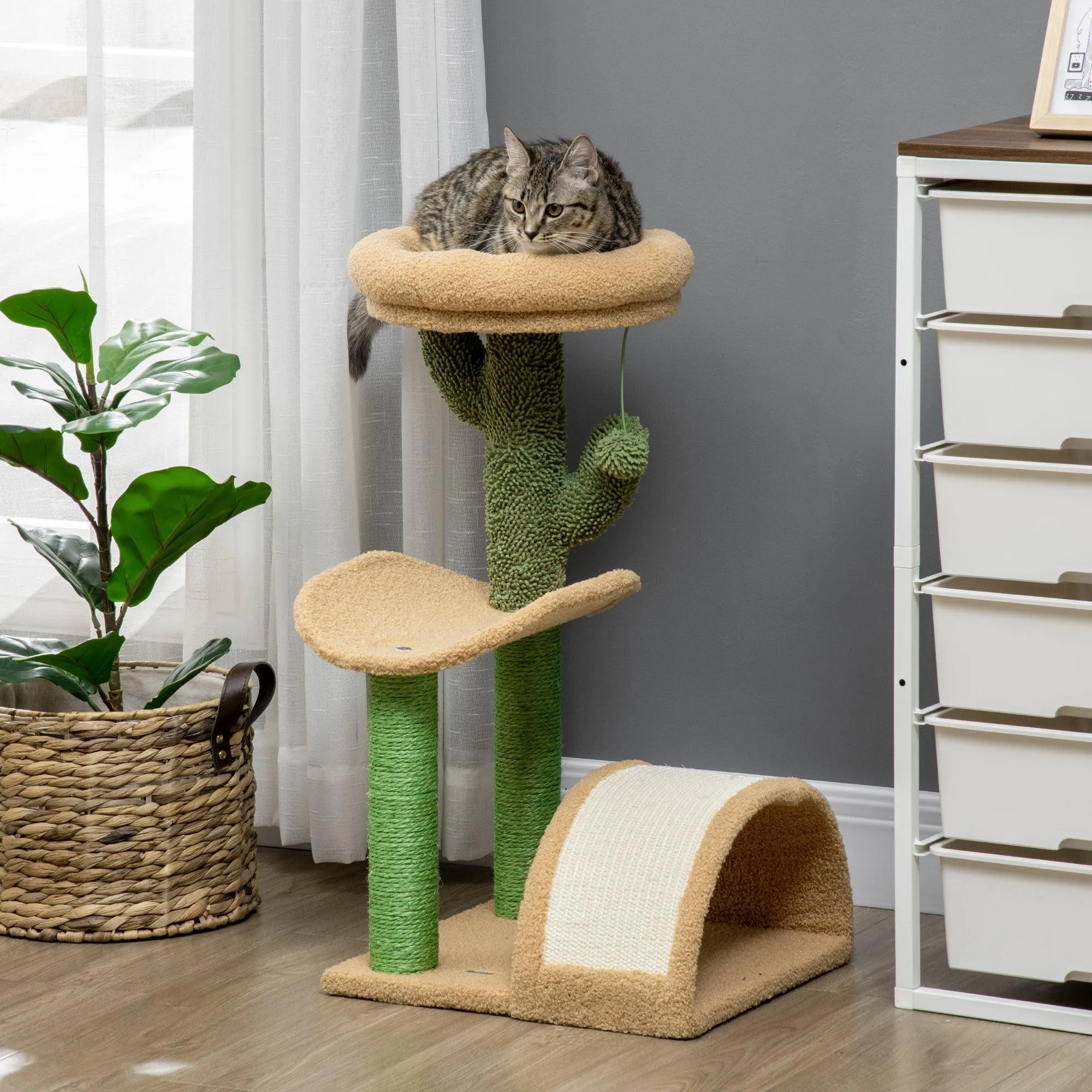Cosy Cat Tree with Bed & Toys, 72cm - Yellow & Green