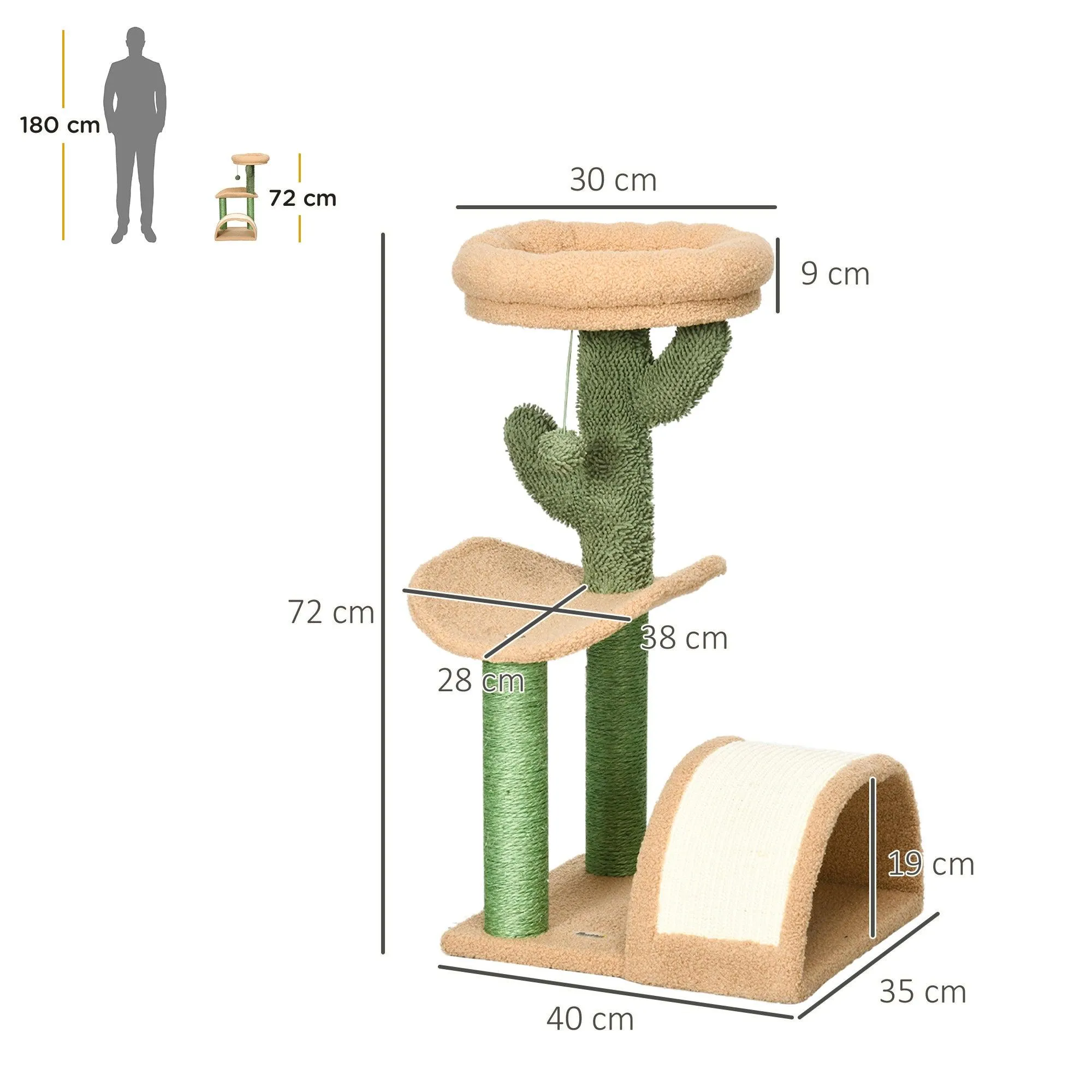 Cosy Cat Tree with Bed & Toys, 72cm - Yellow & Green