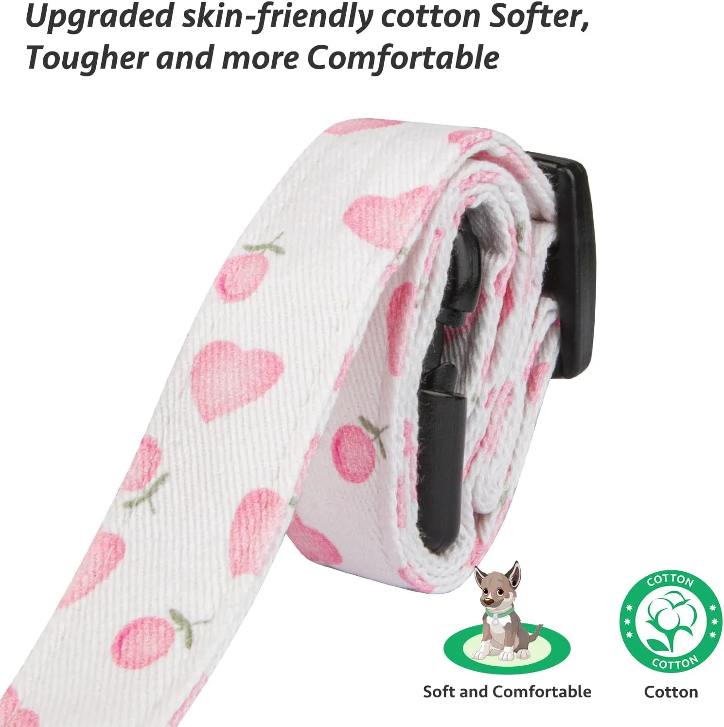 Cotton Handmade Dog Collar Cute and Distinctive Patterns White and Pink Love Heart with Pendant for Girl Boy Dogs Collars S