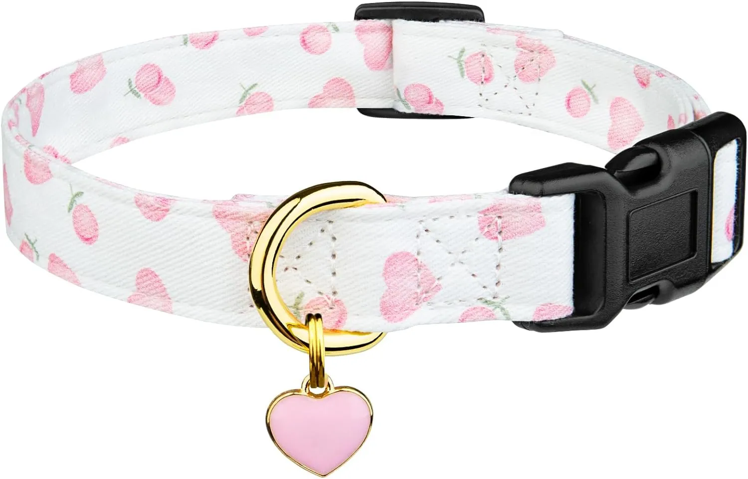Cotton Handmade Dog Collar Cute and Distinctive Patterns White and Pink Love Heart with Pendant for Girl Boy Dogs Collars S