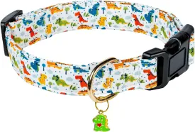 Cute Cotton Dog Collar for Small Medium Large Dogs Special Design Cute White Dinosaur Dog Collar for Boy Male Dogs Soft Adjustable Dinosaur Puppy Collars for Boy Male Dogs Pet Collar
