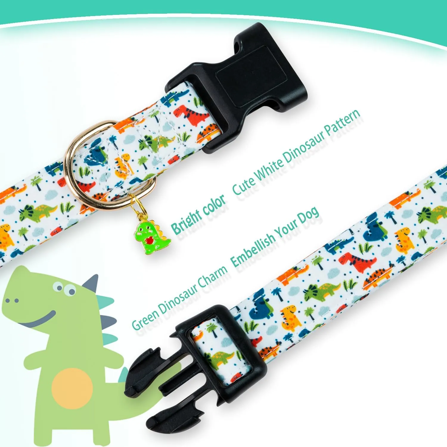 Cute Cotton Dog Collar for Small Medium Large Dogs Special Design Cute White Dinosaur Dog Collar for Boy Male Dogs Soft Adjustable Dinosaur Puppy Collars for Boy Male Dogs Pet Collar