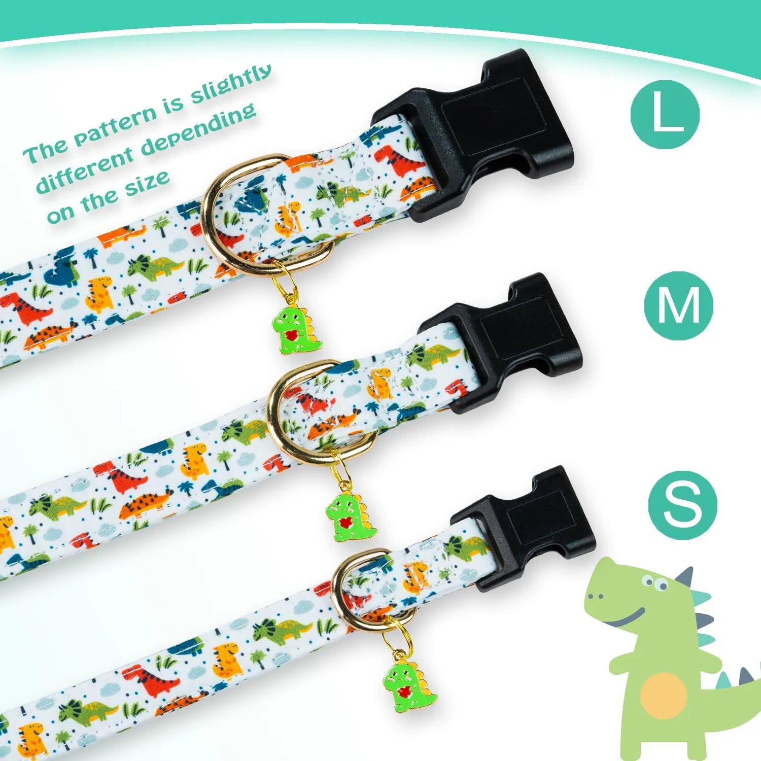 Cute Cotton Dog Collar for Small Medium Large Dogs Special Design Cute White Dinosaur Dog Collar for Boy Male Dogs Soft Adjustable Dinosaur Puppy Collars for Boy Male Dogs Pet Collar