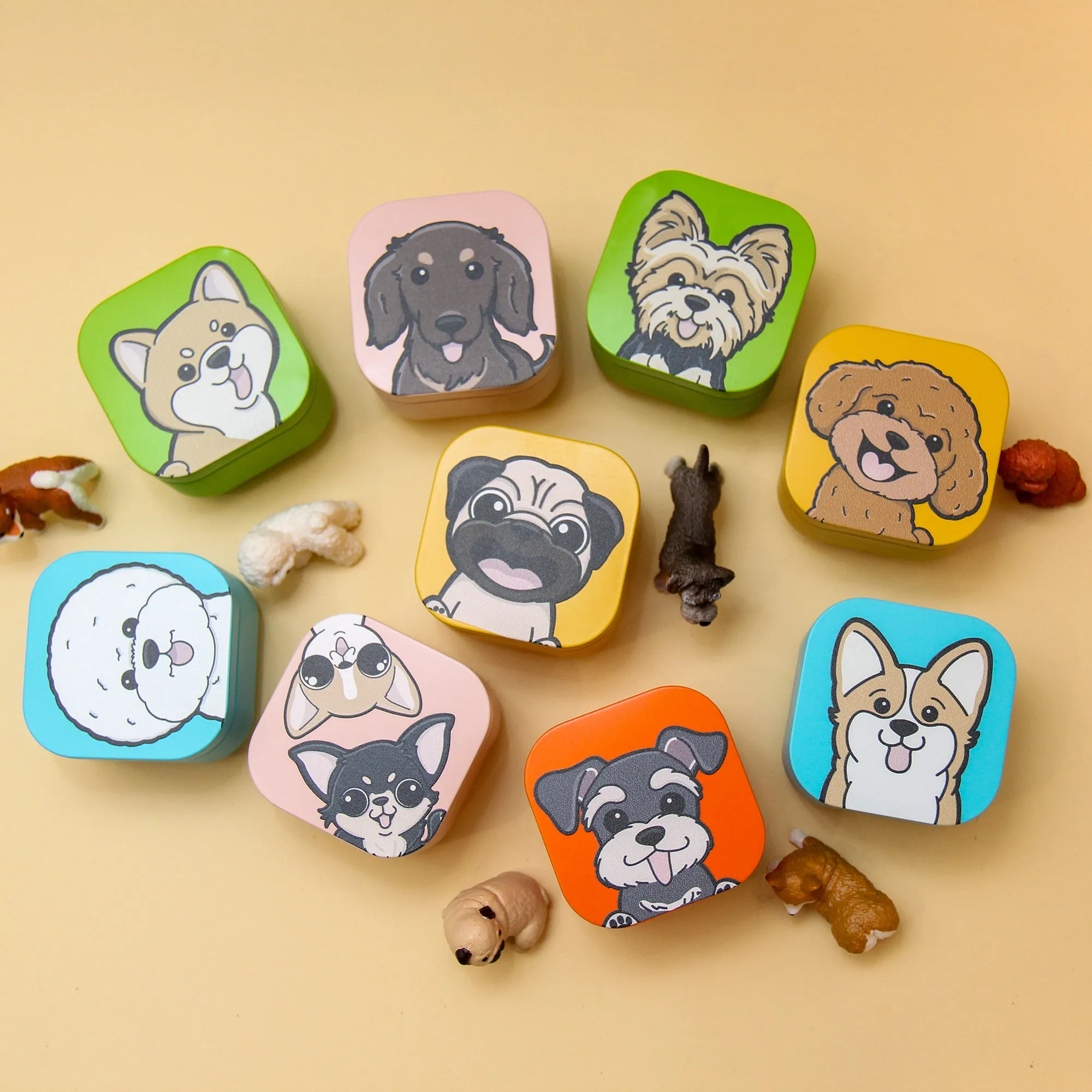 Cute Pet Mini Tin 5.5cm - Kawaii Animal Design Storage Container | Small Metal Box for Pet Treats | Illustrated Dog Cat Storage