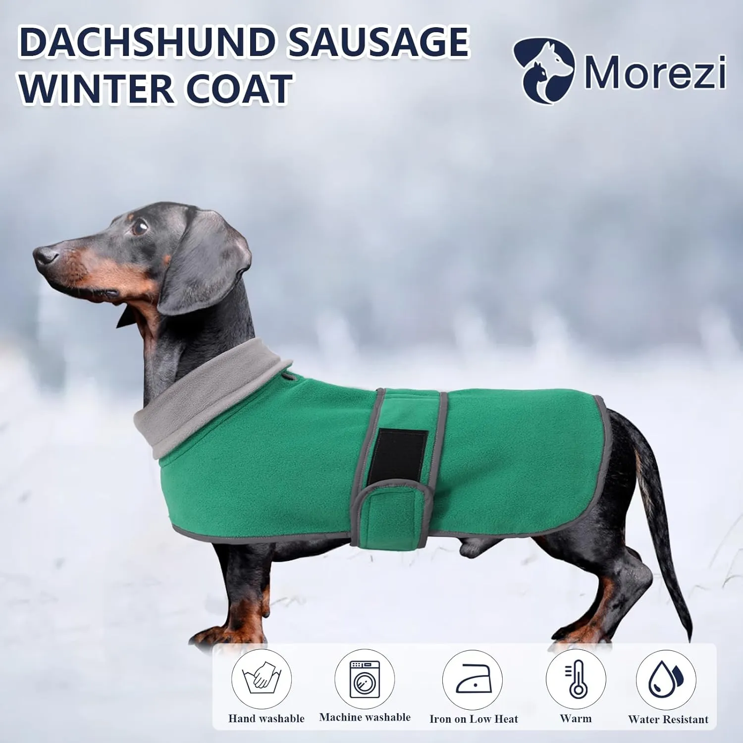 Dachshund Coats Sausage Dog Fleece Coat in Winter Miniature Dachshund Clothes with Hook and Loop Closure and high vis Reflective Trim Safety - Green - S