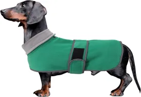 Dachshund Coats Sausage Dog Fleece Coat in Winter Miniature Dachshund Clothes with Hook and Loop Closure and high vis Reflective Trim Safety - Green - S