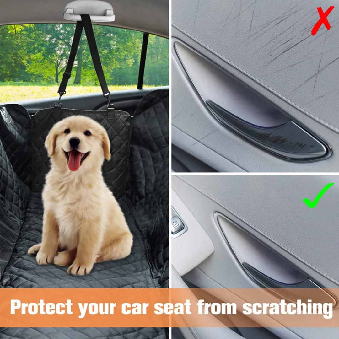 Dog Car Seat Cover Set of 2 Premium Waterproof 600D Oxford Cloth Back Seat Protector Hammock Non-Slip Pet Mat - Black