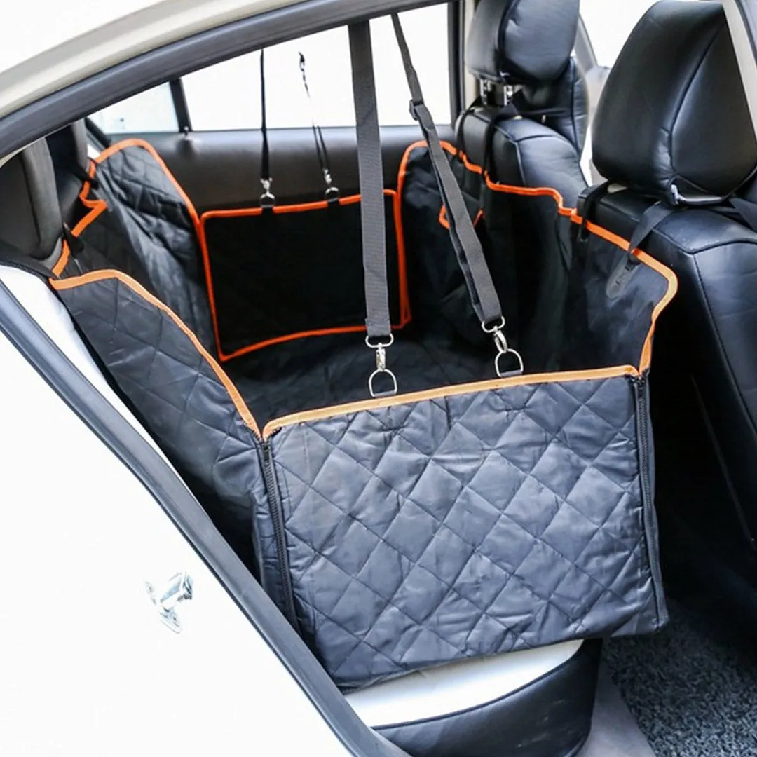 Dog Car Seat Cover Set of 2 Premium Waterproof 600D Oxford Cloth Back Seat Protector Hammock Pet Mat - Black