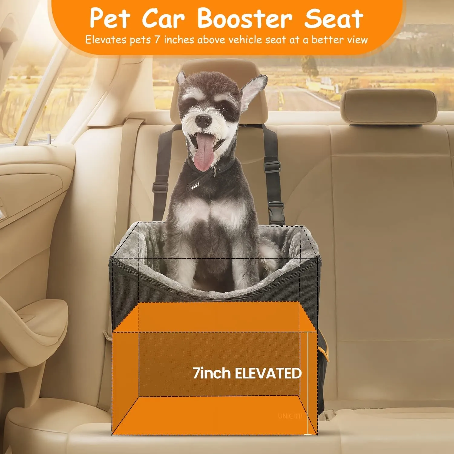 Dog Car Seat for Small Dogs, Elevated Dog Booster Seat Pet Travel Carrier Bed for Car with Adjustable Straps Pet Car Booster Seat for Small pets