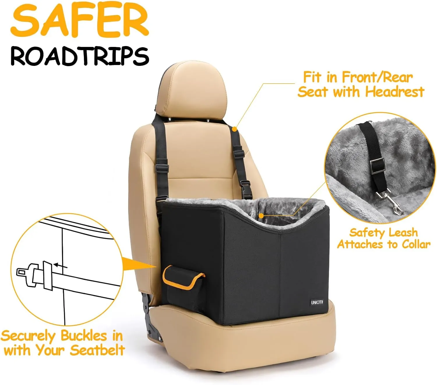 Dog Car Seat for Small Dogs, Elevated Dog Booster Seat Pet Travel Carrier Bed for Car with Adjustable Straps Pet Car Booster Seat for Small pets