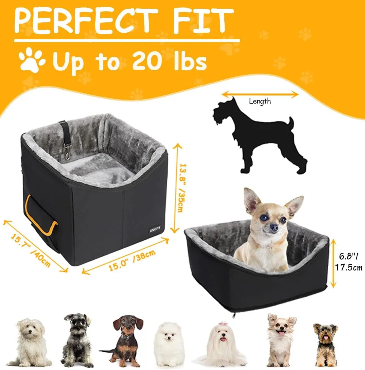 Dog Car Seat for Small Dogs, Elevated Dog Booster Seat Pet Travel Carrier Bed for Car with Adjustable Straps Pet Car Booster Seat for Small pets