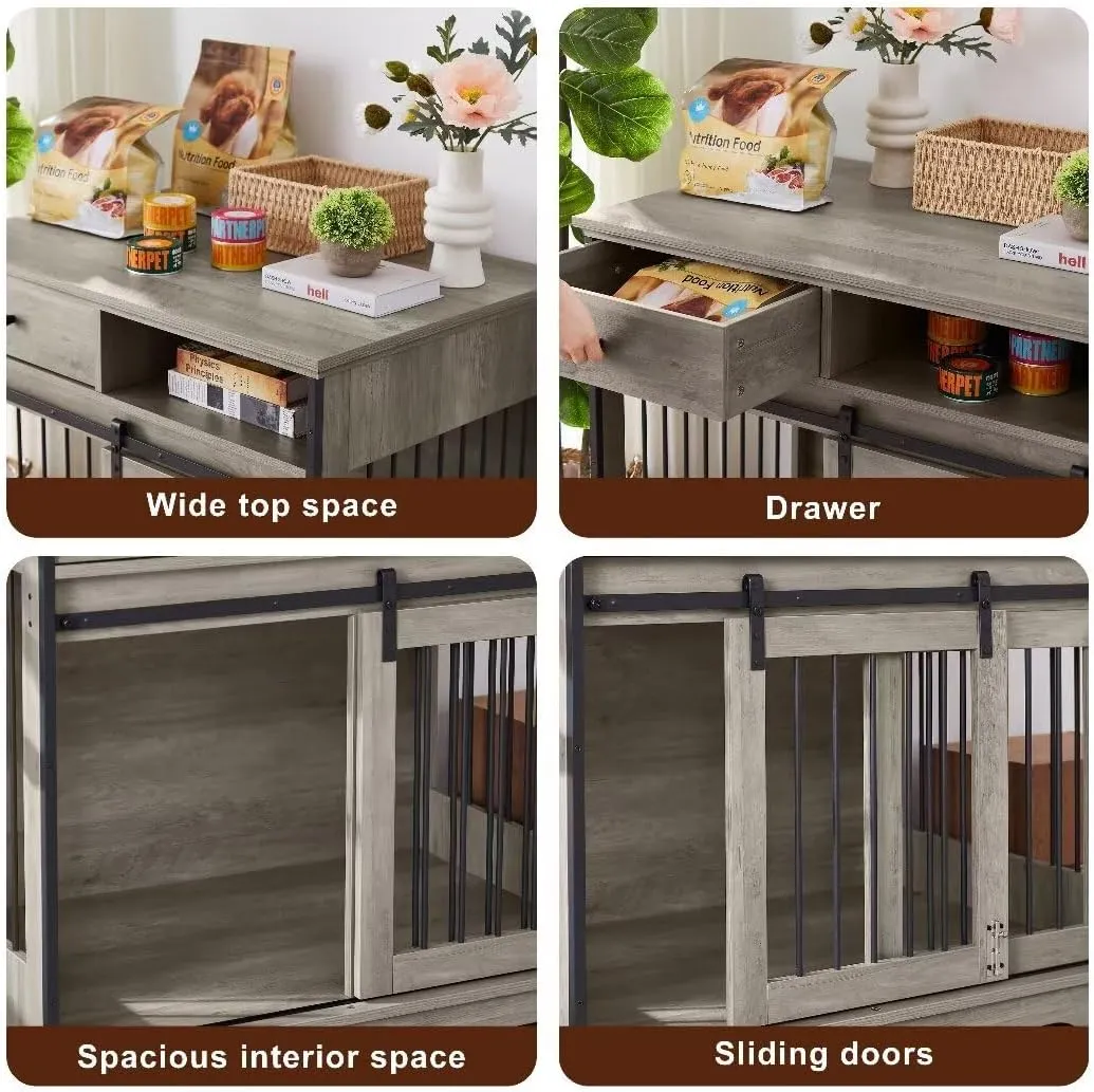Dog Crate Wooden Furniture Dog Crate with Drawers Furniture Style Dog Cage with Side Door for Medium and Large Dogs,35.43" x 23.62" x 33.46",Grey