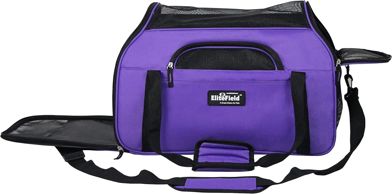 EliteField Soft Sided Pet Carrier (3 Year Warranty, Airline Approved), Multiple Sizes and Colors Available (Medium: 17" L x 9" W x 12" H, Purple)