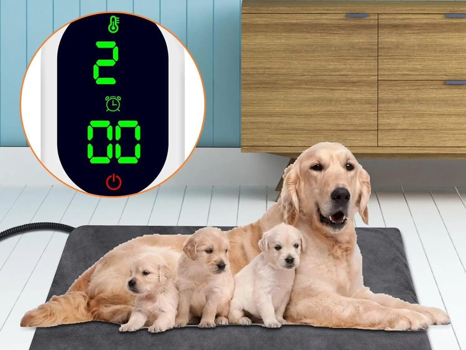 ENJOY PET Heating Pad, X-Large 35.4x23.6in, 12 Level Temperature for Cats Dogs, Indoor Pet Bed Mat with Iron Chew Resistant Pipe, Long-Time Working, Auto Power Off