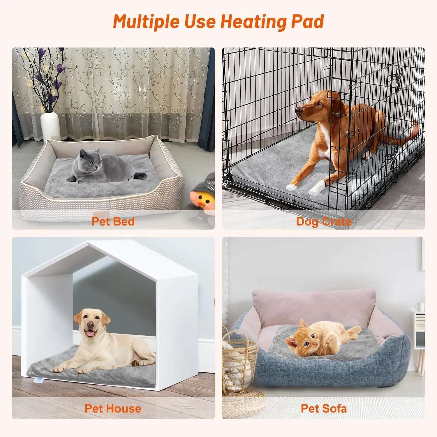 ENJOY PET Heating Pad, X-Large 35.4x23.6in, 12 Level Temperature for Cats Dogs, Indoor Pet Bed Mat with Iron Chew Resistant Pipe, Long-Time Working, Auto Power Off