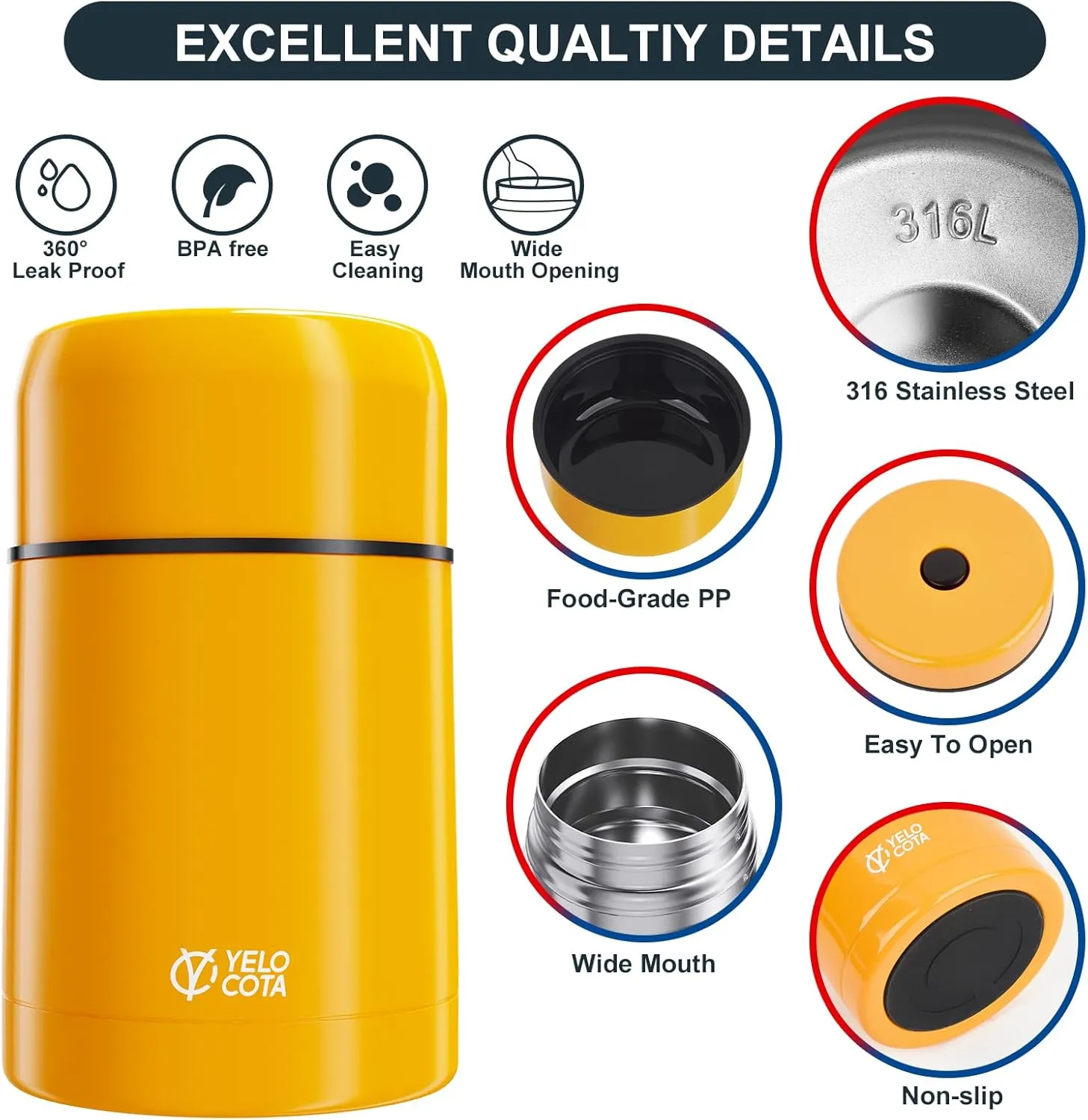 Food Jar for Hot Food,27Oz Vacuum Insulated Stainless Steel Lunch Food Containers, Wide Mouth Soup Flask for Hot Food, Leak Proof Fod Jar for School Office Travel
