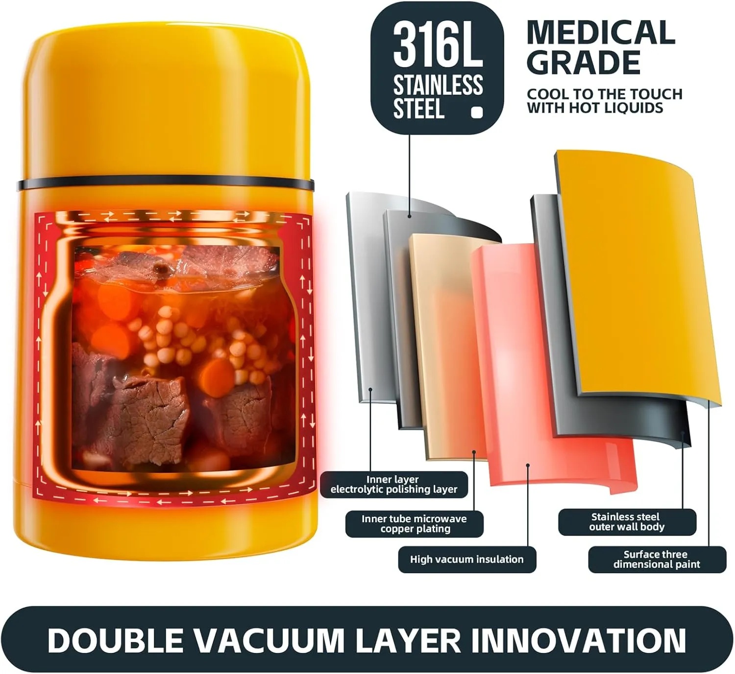 Food Jar for Hot Food,27Oz Vacuum Insulated Stainless Steel Lunch Food Containers, Wide Mouth Soup Flask for Hot Food, Leak Proof Fod Jar for School Office Travel