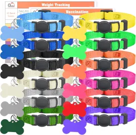 GAMUDA Puppy Collars ID Tags  Super Soft Whelping Puppy ID - Adjustable Breakaway Litter Collars Pups  Assorted Colors Plain & Identification Collars with 2 Record Keeping Charts - Set of 12 (S)