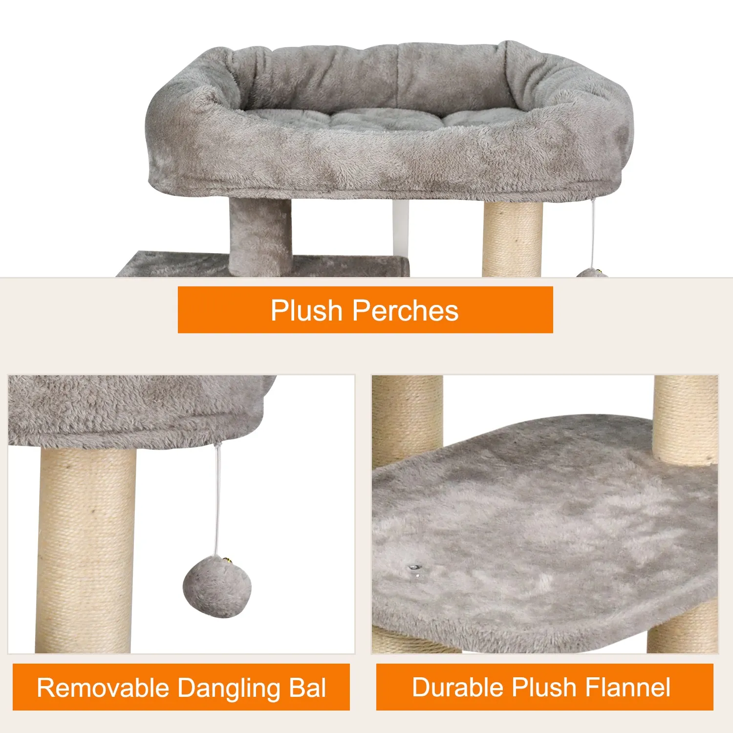 GOOPAWS 43-in Faux Fur Top Perch Cat Tree & Condo, Grey