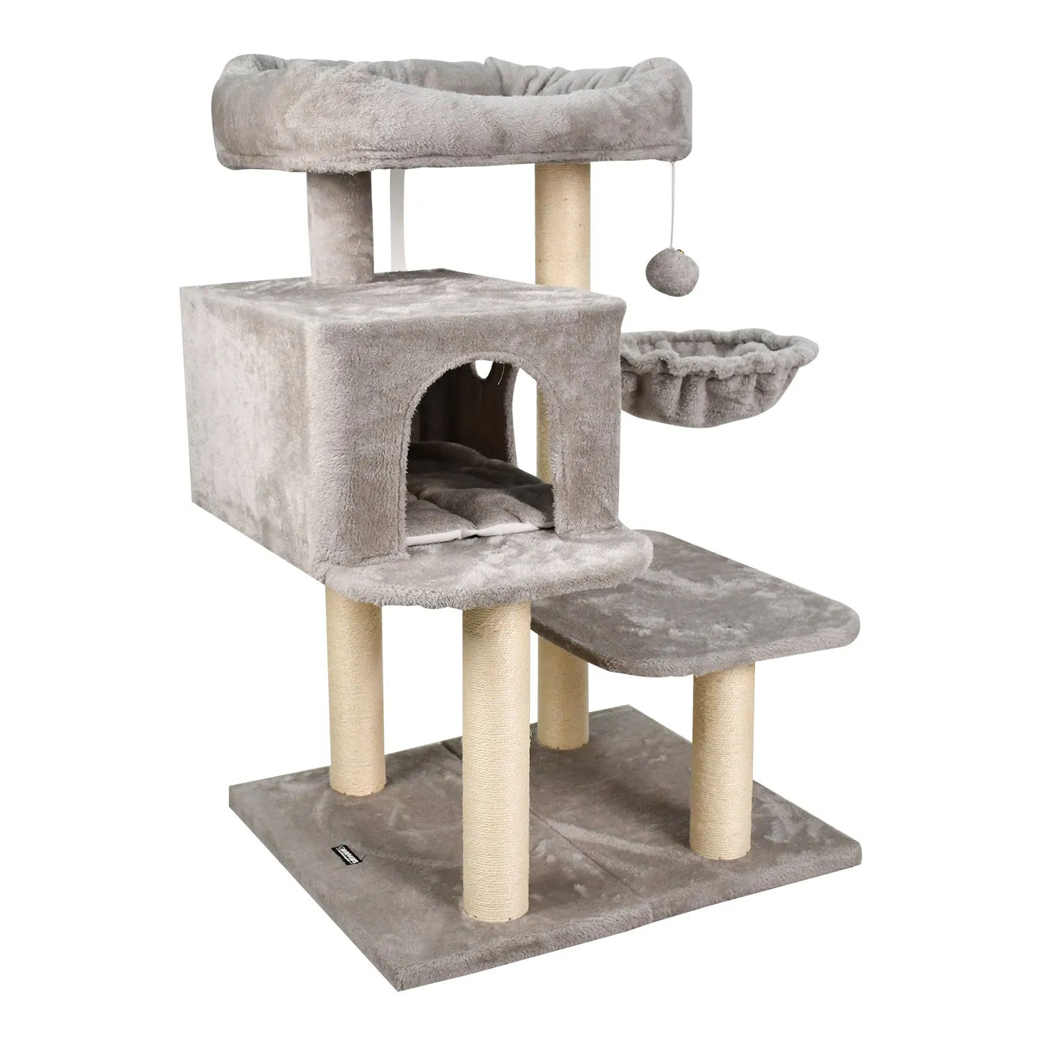GOOPAWS 43-in Faux Fur Top Perch Cat Tree & Condo, Grey