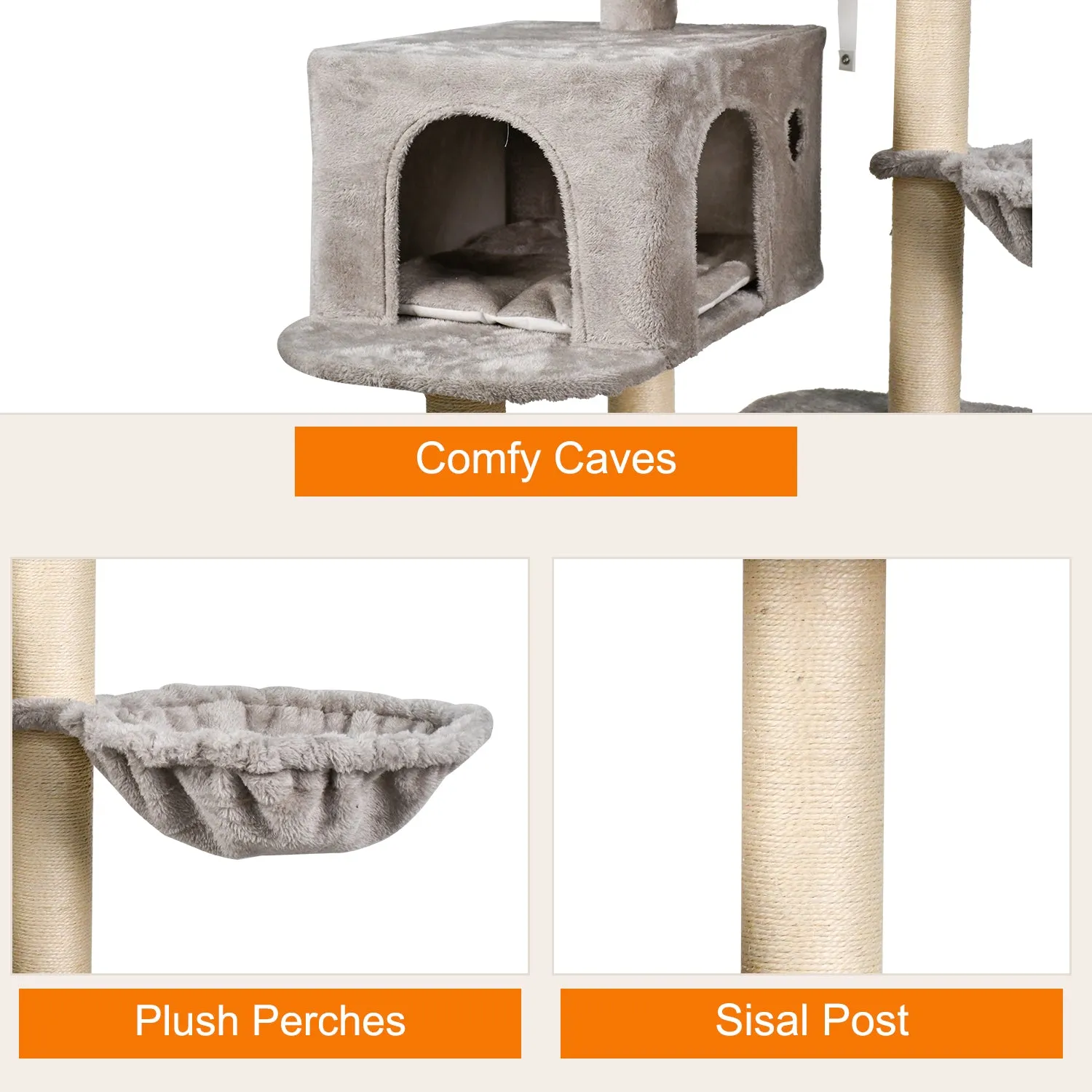 GOOPAWS 43-in Faux Fur Top Perch Cat Tree & Condo, Grey