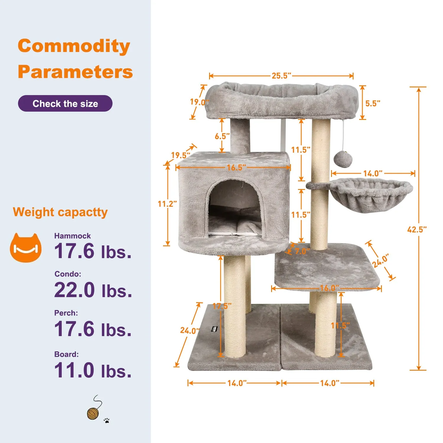 GOOPAWS 43-in Faux Fur Top Perch Cat Tree & Condo, Grey