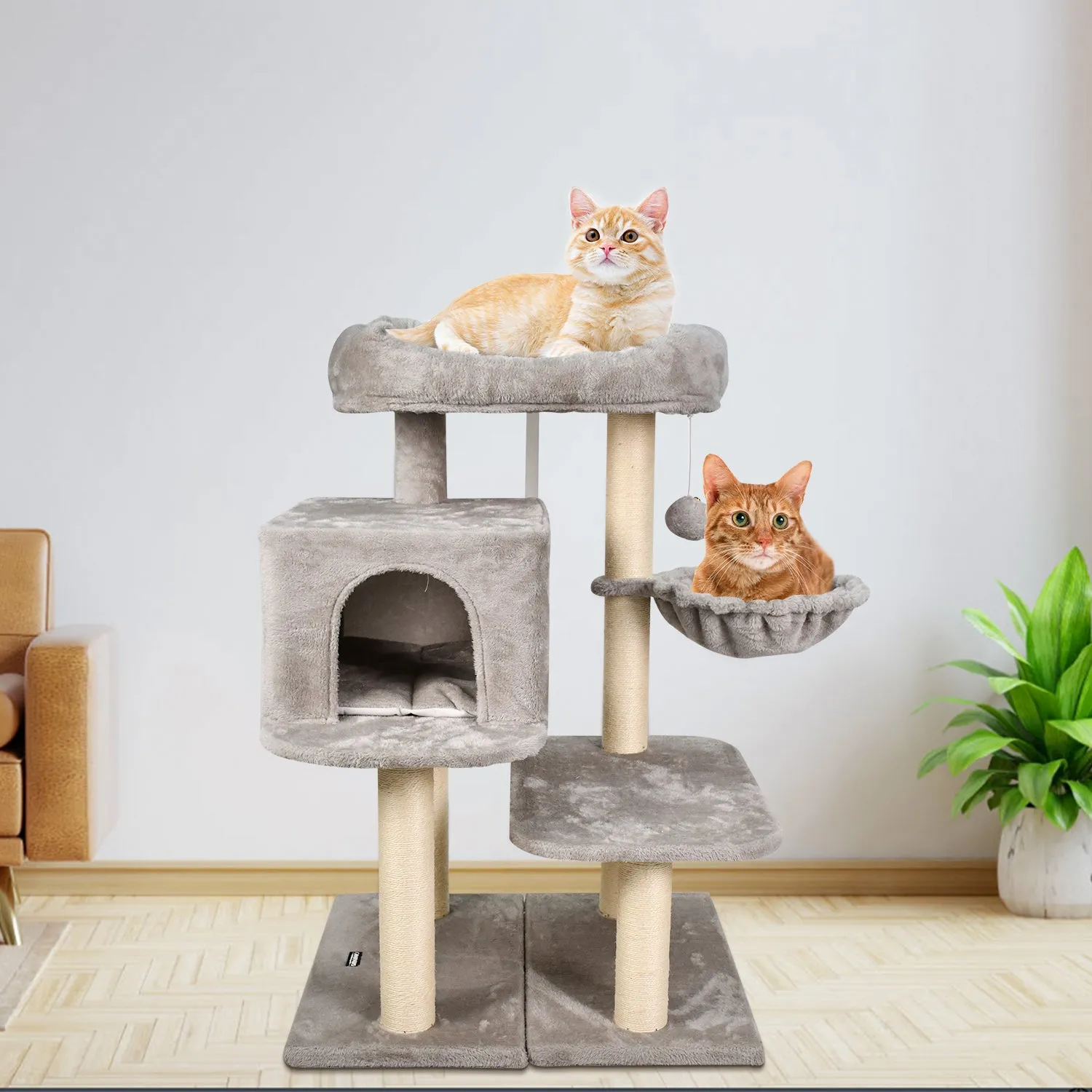 GOOPAWS 43-in Faux Fur Top Perch Cat Tree & Condo, Grey