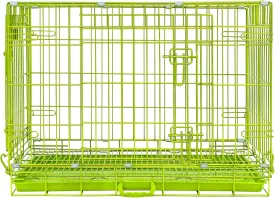Green Dog Cage for Small Dogs, Collapsible 30 Inch Dog Crate, Metal Wire Dog Kennel Indoor/Outdoor with Removable Floor Grid Tray, Double Doors Dual Locks, Carrying Handle