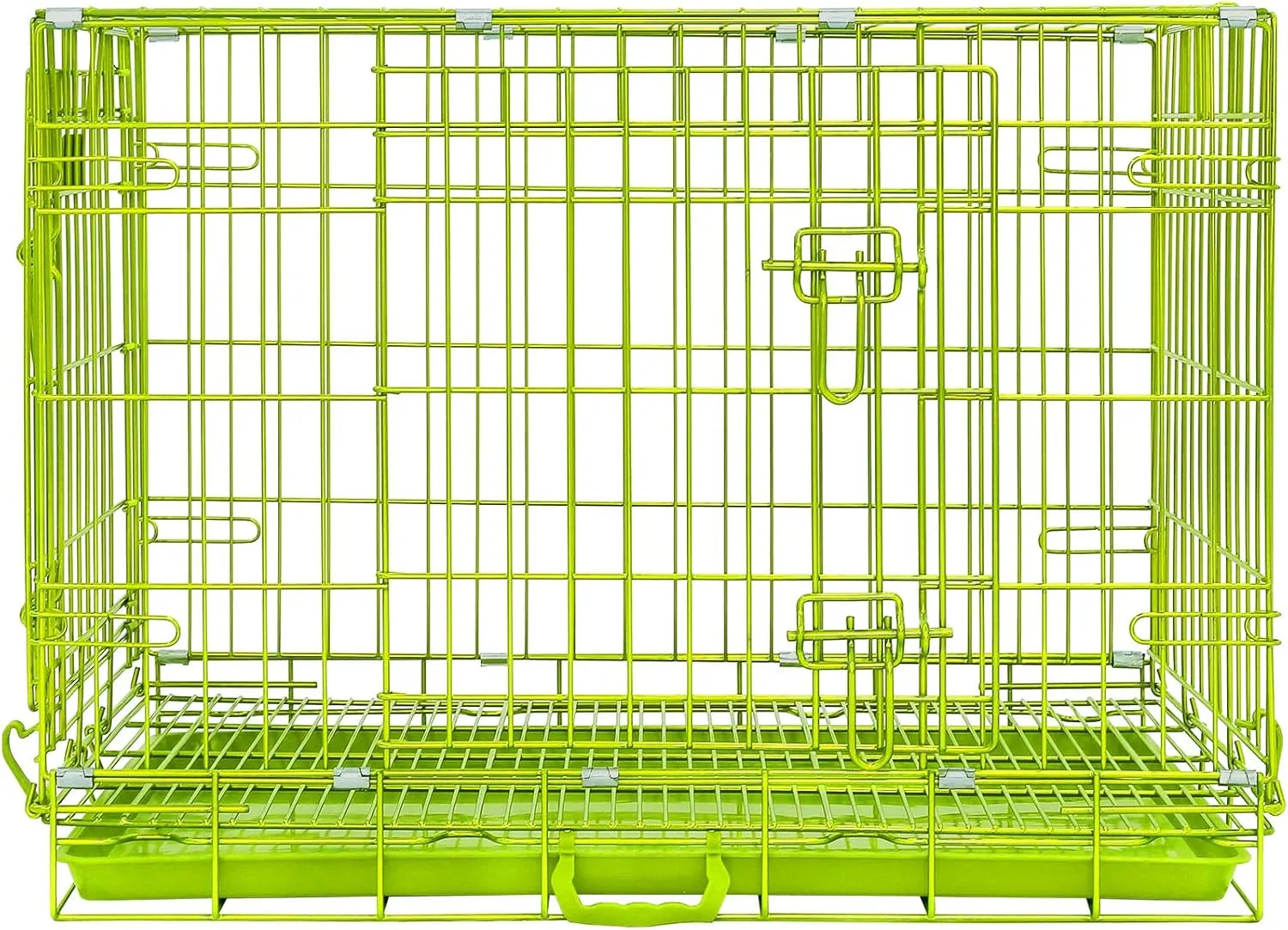 Green Dog Cage for Small Dogs, Collapsible 30 Inch Dog Crate, Metal Wire Dog Kennel Indoor/Outdoor with Removable Floor Grid Tray, Double Doors Dual Locks, Carrying Handle