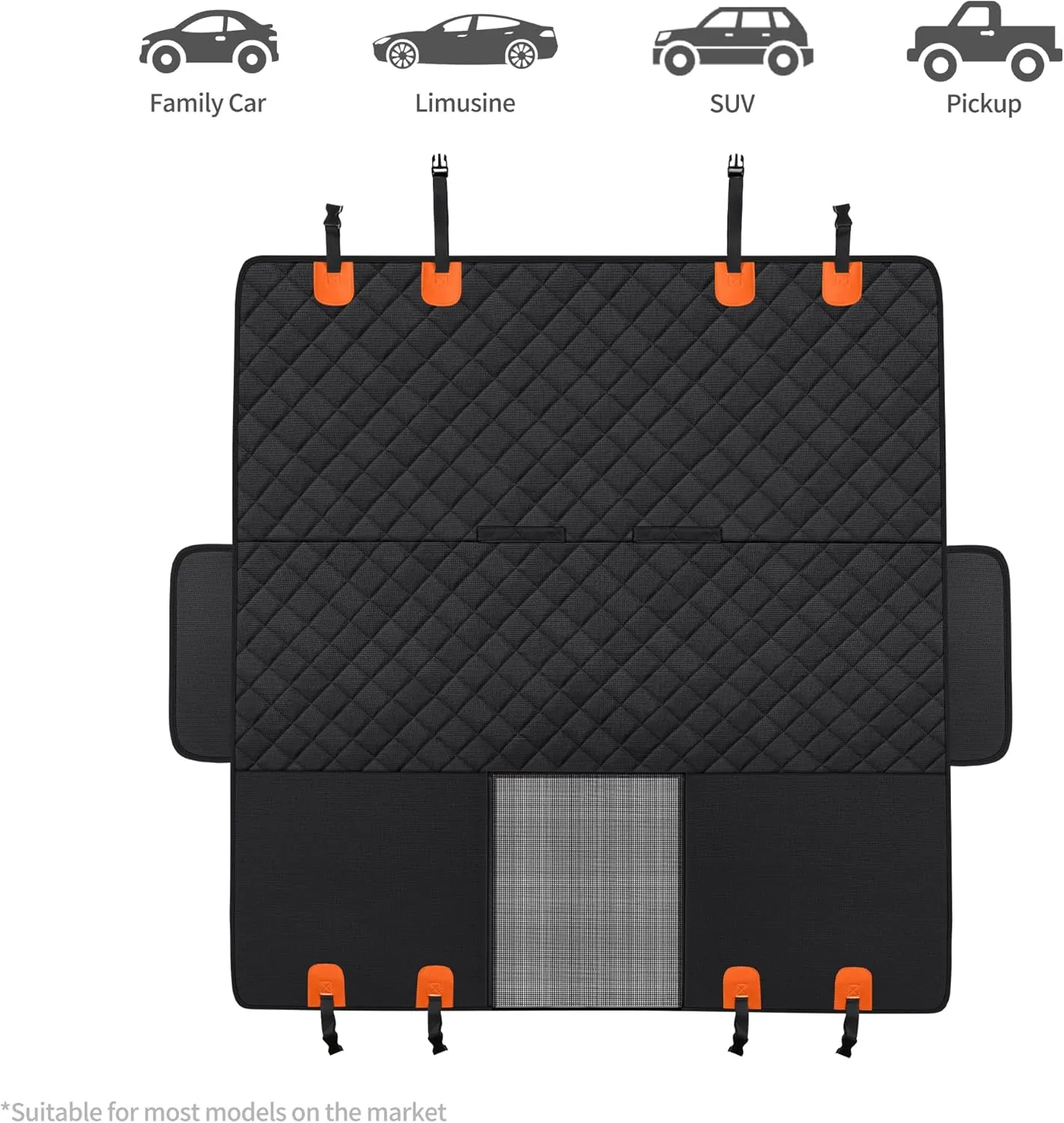 GXT Dog Back Seat Cover Protector for Cars SUV and Trucks with Mesh Window, Scratchproof Nonslip and Waterproof Material(Black Orange)
