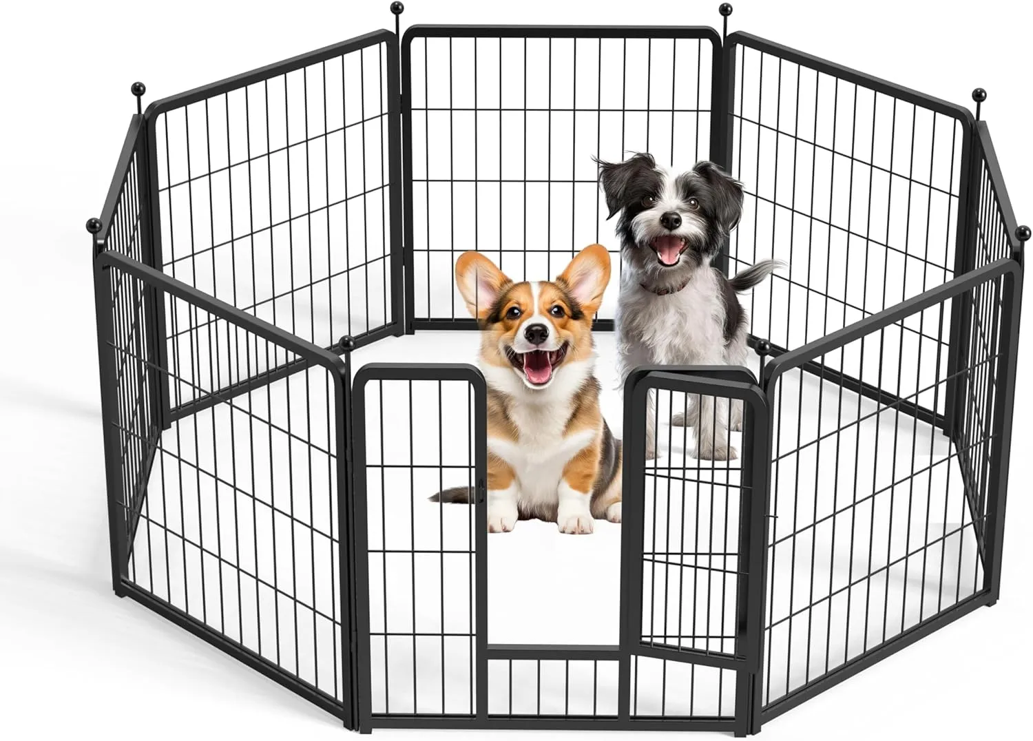 HealSmart Dog Playpen 24 Inch 8 Panels, Heavy Duty Metal Portable Pet Playpen Indoor Outdoor for Camping, Yard, RV, Garden Fence, Privacy Patio, Black