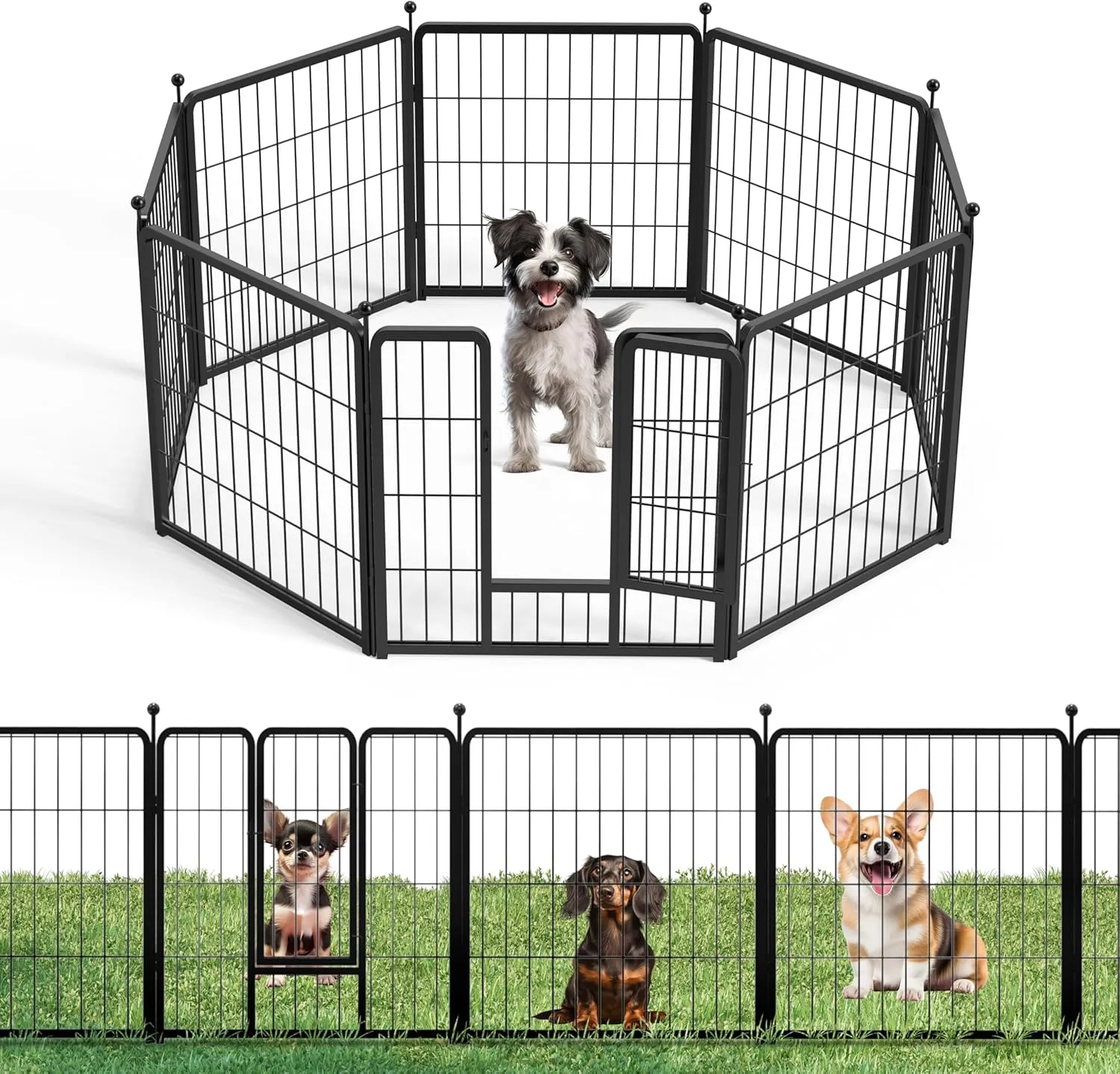 HealSmart Dog Playpen 24 Inch 8 Panels, Heavy Duty Metal Portable Pet Playpen Indoor Outdoor for Camping, Yard, RV, Garden Fence, Privacy Patio, Black