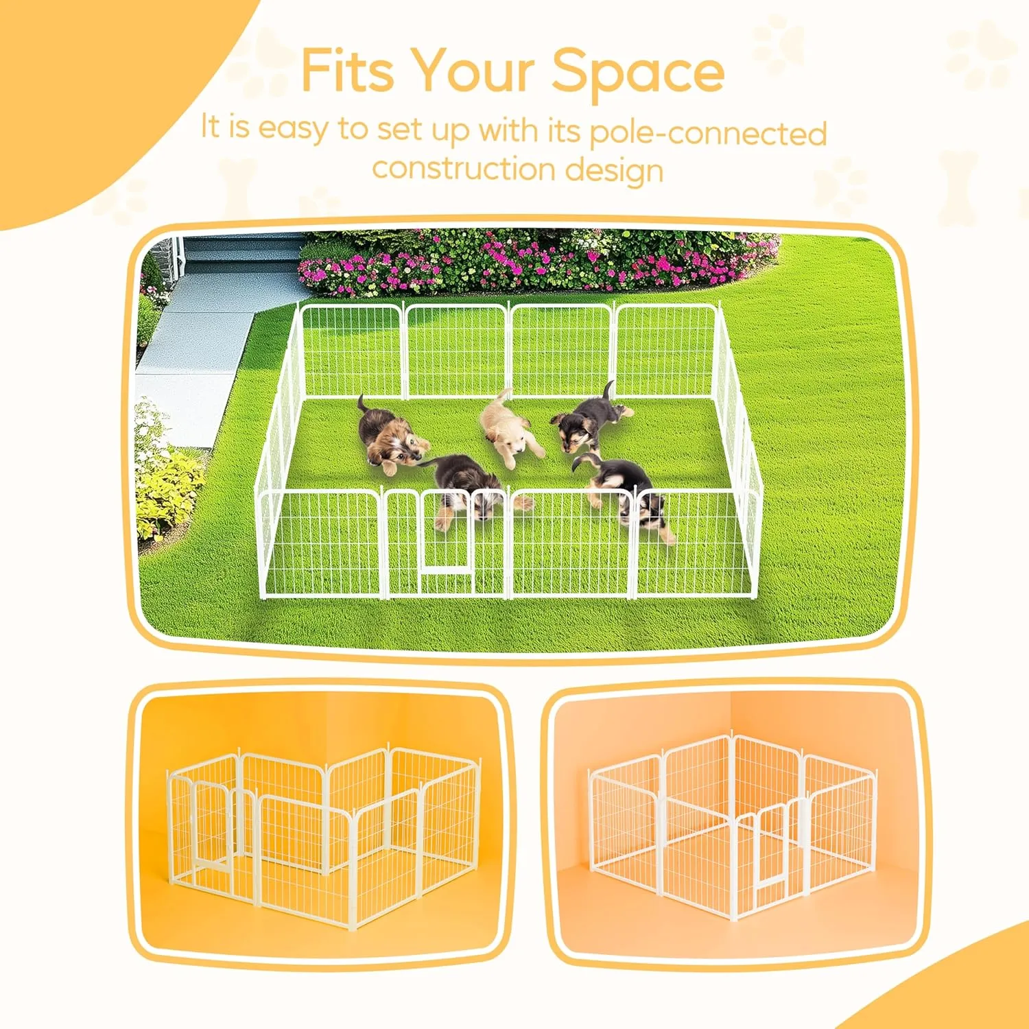 HealSmart Dog Playpen 24 Inch 8 Panels, Heavy Duty Metal Portable Pet Playpen Indoor Outdoor for Camping, Yard, RV, Garden Fence, Privacy Patio, White