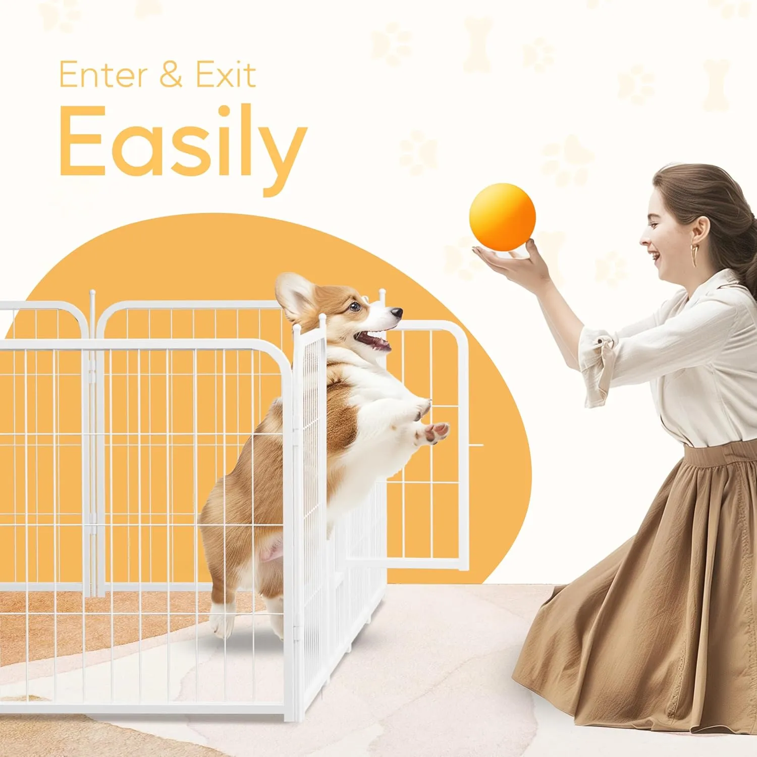 HealSmart Dog Playpen 24 Inch 8 Panels, Heavy Duty Metal Portable Pet Playpen Indoor Outdoor for Camping, Yard, RV, Garden Fence, Privacy Patio, White