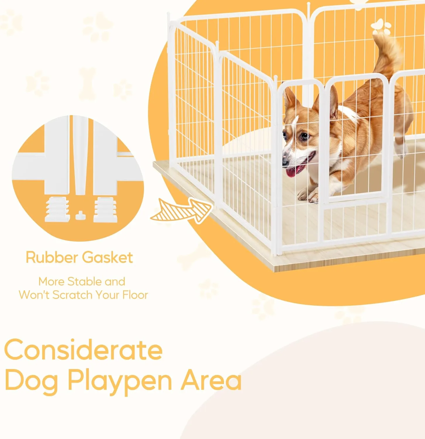 HealSmart Dog Playpen 24 Inch 8 Panels, Heavy Duty Metal Portable Pet Playpen Indoor Outdoor for Camping, Yard, RV, Garden Fence, Privacy Patio, White