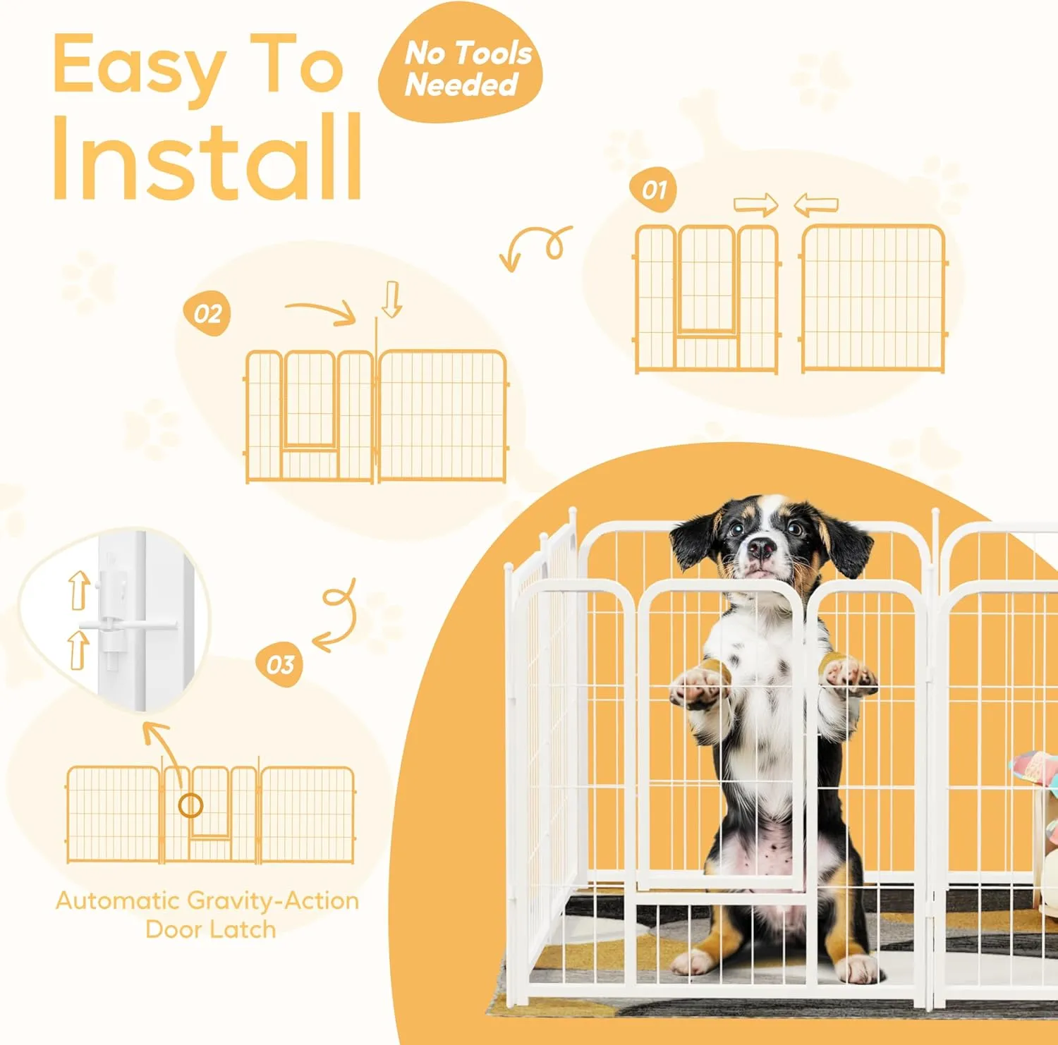 HealSmart Dog Playpen 24 Inch 8 Panels, Heavy Duty Metal Portable Pet Playpen Indoor Outdoor for Camping, Yard, RV, Garden Fence, Privacy Patio, White