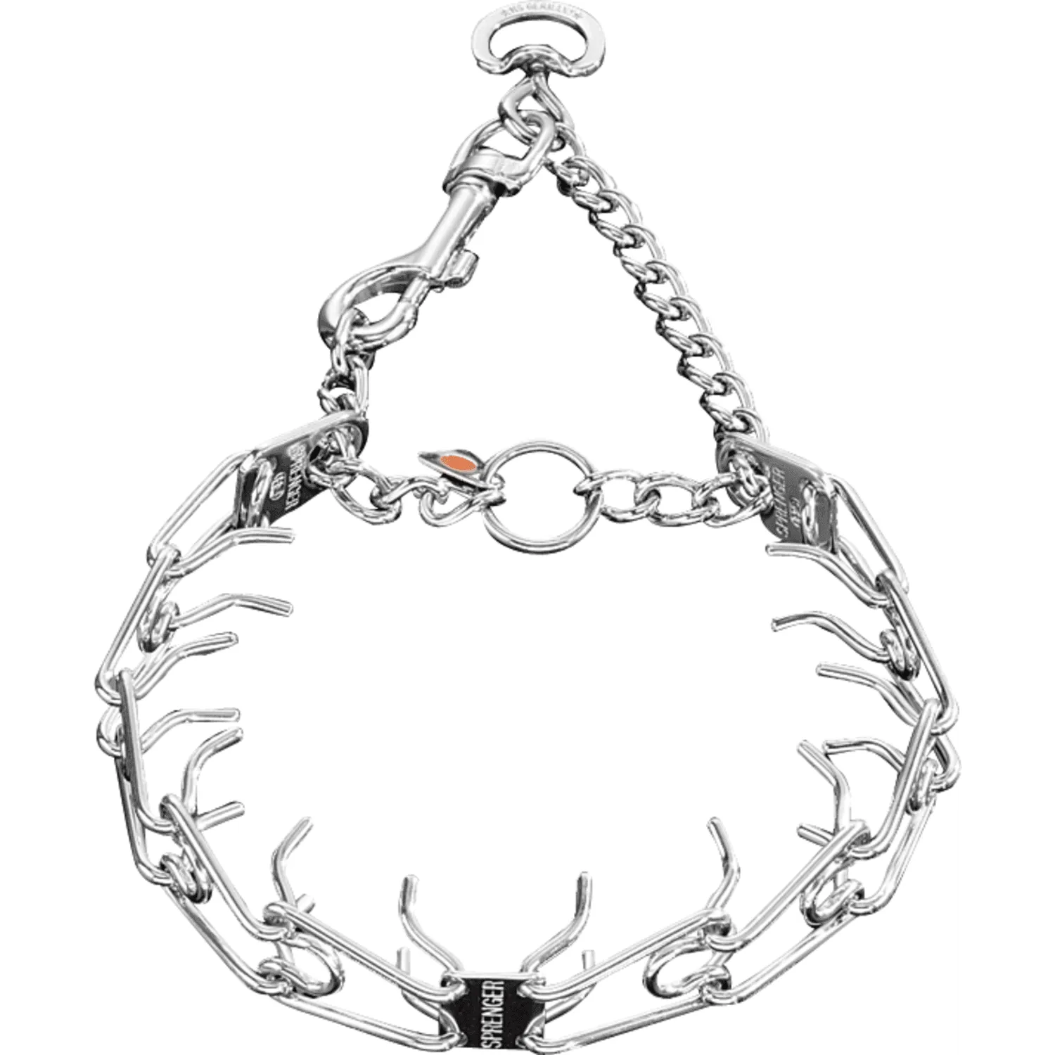 Herm Sprenger - ULTRA-PLUS Training Collar with Center-Plate, Assembly Chain, and Snap Hook  - Comfort Version - Stainless steel