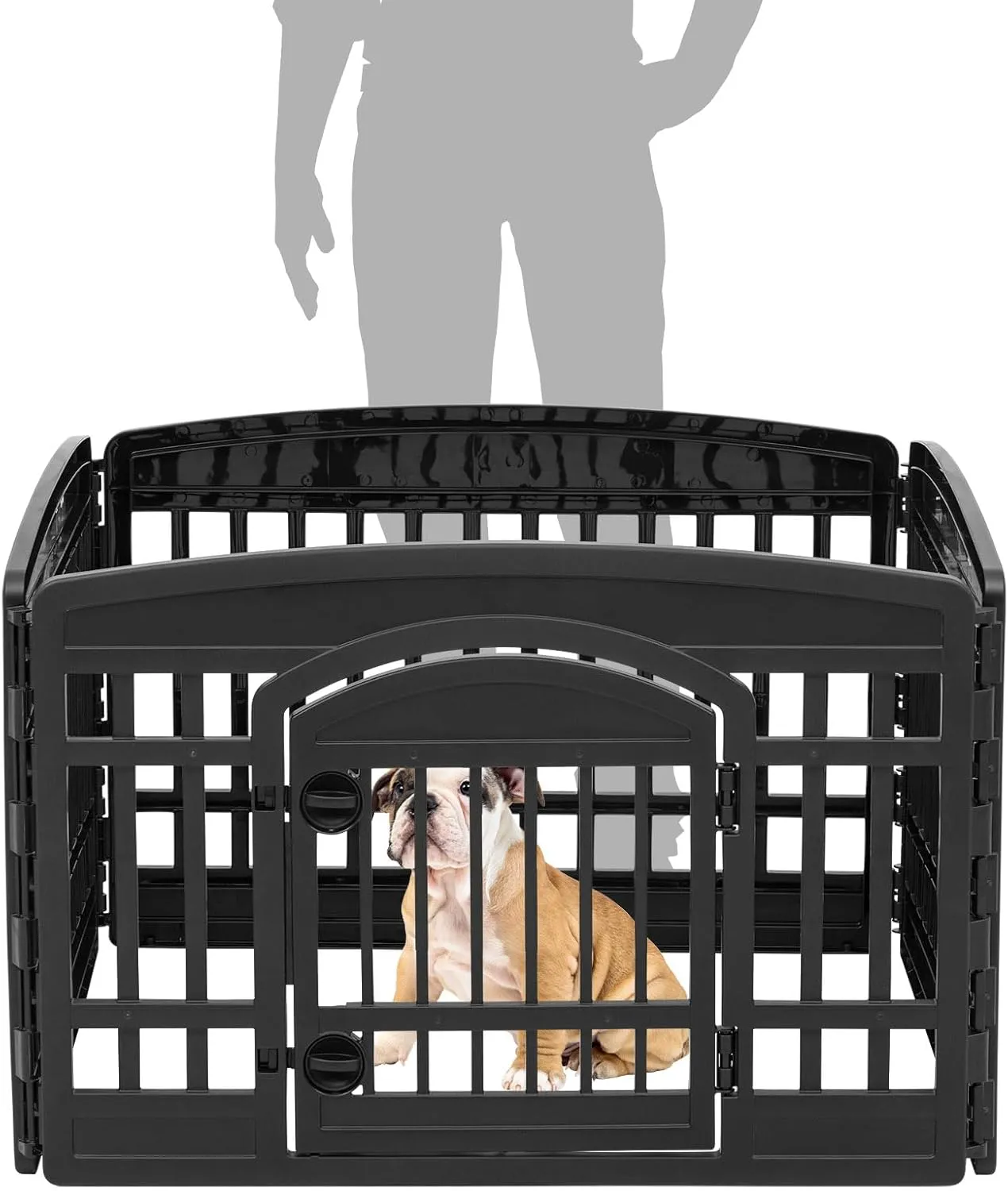 IRIS USA 24" Exercise 4-Panel Pet Playpen with Door, Dog Playpen For Puppy Small Dogs Keep Pets Secure Easy Assemble Easy Storing Customizable Non-Skid Rubber Feet, Black