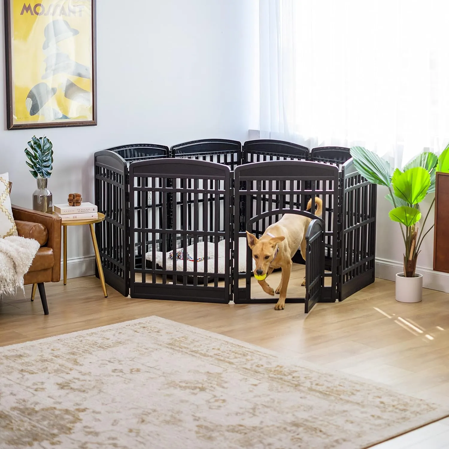 IRIS USA 34" 8-Panel Dog Playpen with Door, 63 x 63 x 35, Puppy Fence, Puppy Playpen, Dog Play Pen Indoors, Pet Fence, Medium Pets, Black