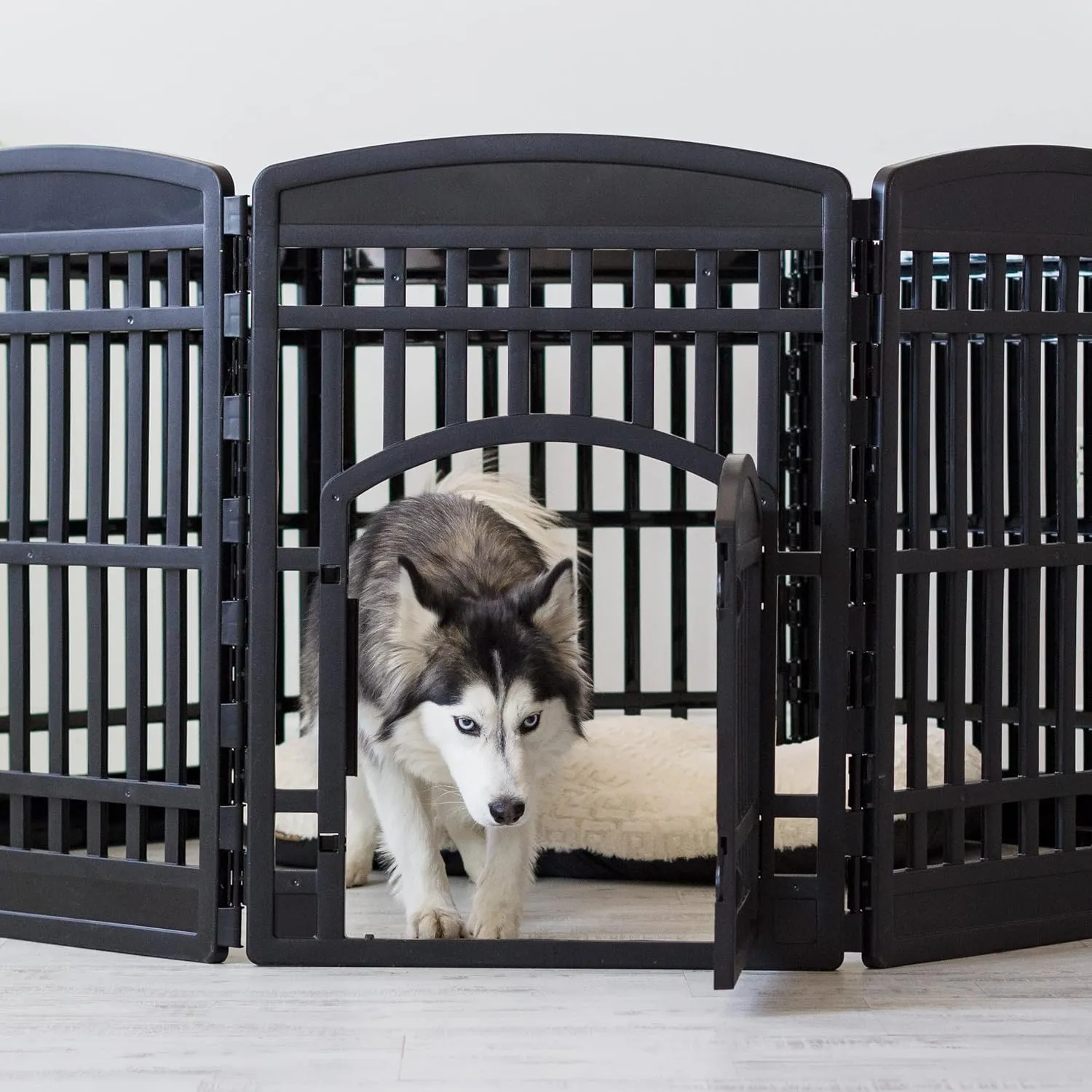 IRIS USA 34" 8-Panel Dog Playpen with Door, 63 x 63 x 35, Puppy Fence, Puppy Playpen, Dog Play Pen Indoors, Pet Fence, Medium Pets, Black
