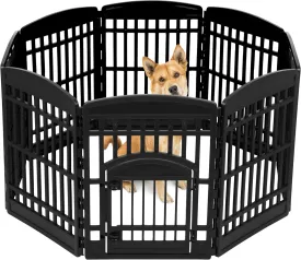 IRIS USA 34" 8-Panel Dog Playpen with Door, 63 x 63 x 35, Puppy Fence, Puppy Playpen, Dog Play Pen Indoors, Pet Fence, Medium Pets, Black