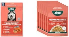 Jinx Dog Food Bundle: 11.5lb Premium Salmon & Brown Rice Dry Food   6-Pack 9oz Salmon Wet Food Topper with Bone Broth