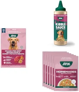 Jinx Premium Dog Food Bundle - 11.5lb Beef & Brown Rice Dry Food   12oz Beef Bone Broth Sauce   9oz Beef & Chicken Wet Food Topper (6 Pack)