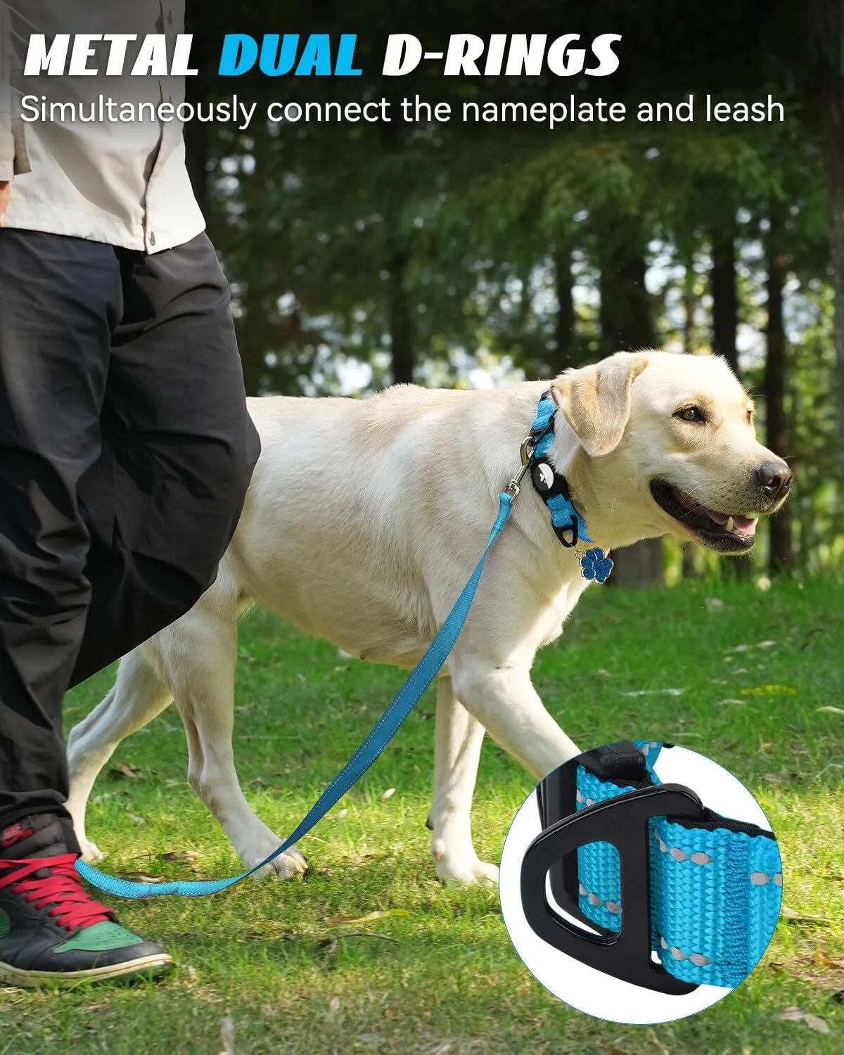 Joytale Airtag Dog Collar, Reflective Pet Collar with Waterproof AirTag Holder, Dual D-Rings, Soft Padded Adjustable for Extra Large Dogs, SkyBlue, XL
