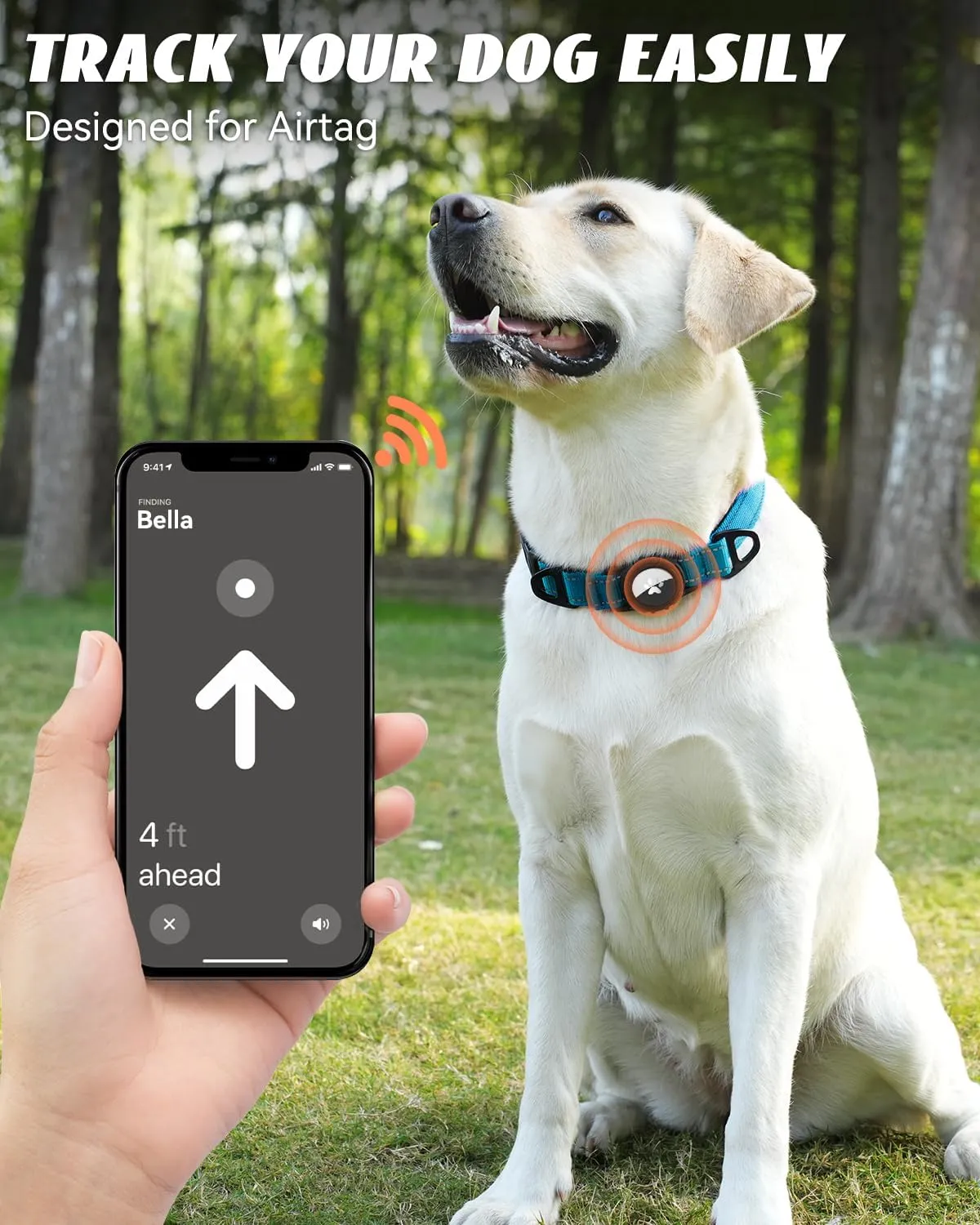 Joytale Airtag Dog Collar, Reflective Pet Collar with Waterproof AirTag Holder, Dual D-Rings, Soft Padded Adjustable for Extra Large Dogs, SkyBlue, XL