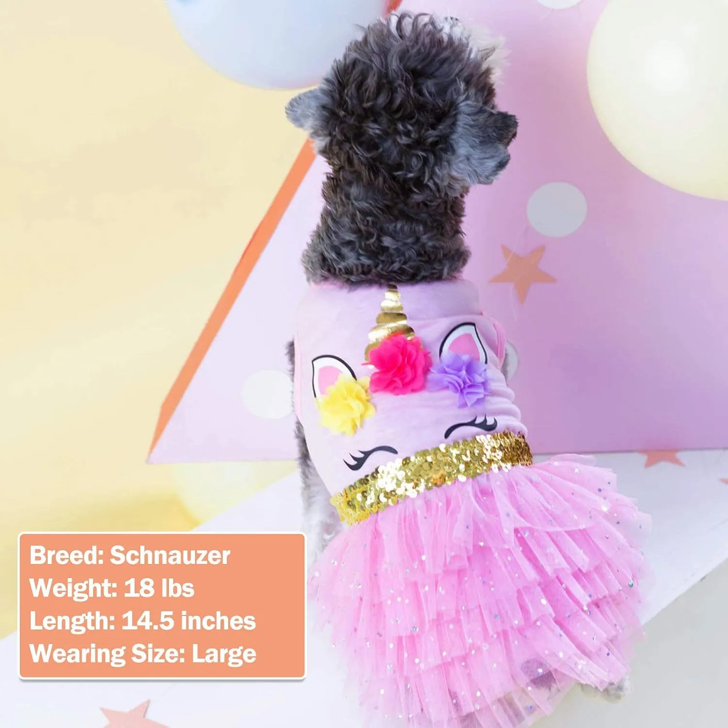 KYEESE Dog Dress Unicorn Tiered Layer Tutu Tulle Dogs Birthday Party Dresses with Sequins Dog Clothes X-Small