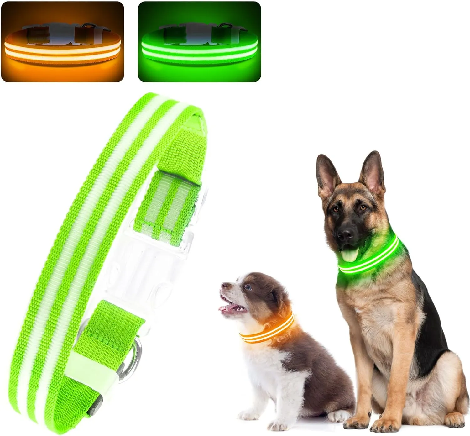 LED Dog Collar, Light Up Dog Collar, Lighted Dog Collars Adjustable for Night Walking, Glow in The Dark Dog Collars Light with USB Rechargeable Color Changing Waterproof for Dogs (Green, Small)