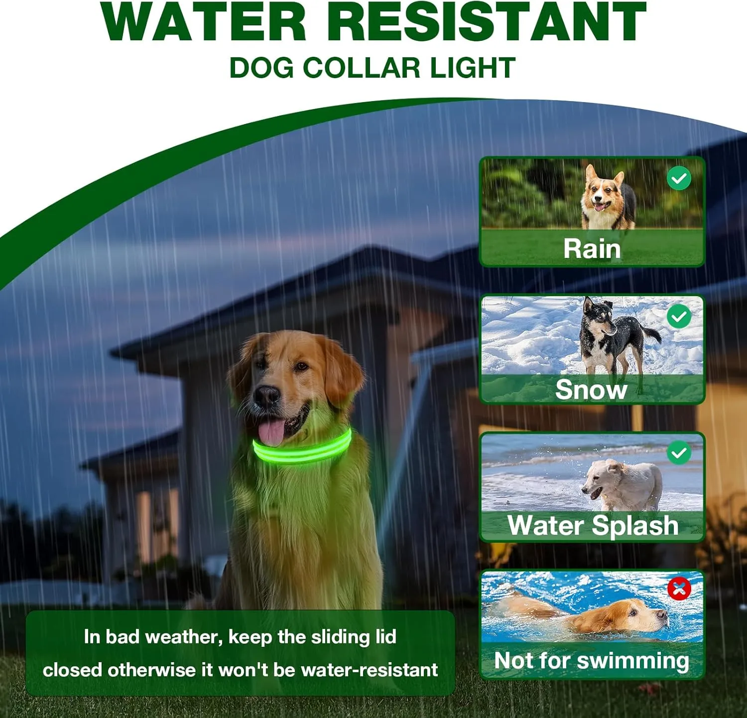 LED Dog Collar, Light Up Dog Collar, Lighted Dog Collars Adjustable for Night Walking, Glow in The Dark Dog Collars Light with USB Rechargeable Color Changing Waterproof for Dogs (Green, Small)
