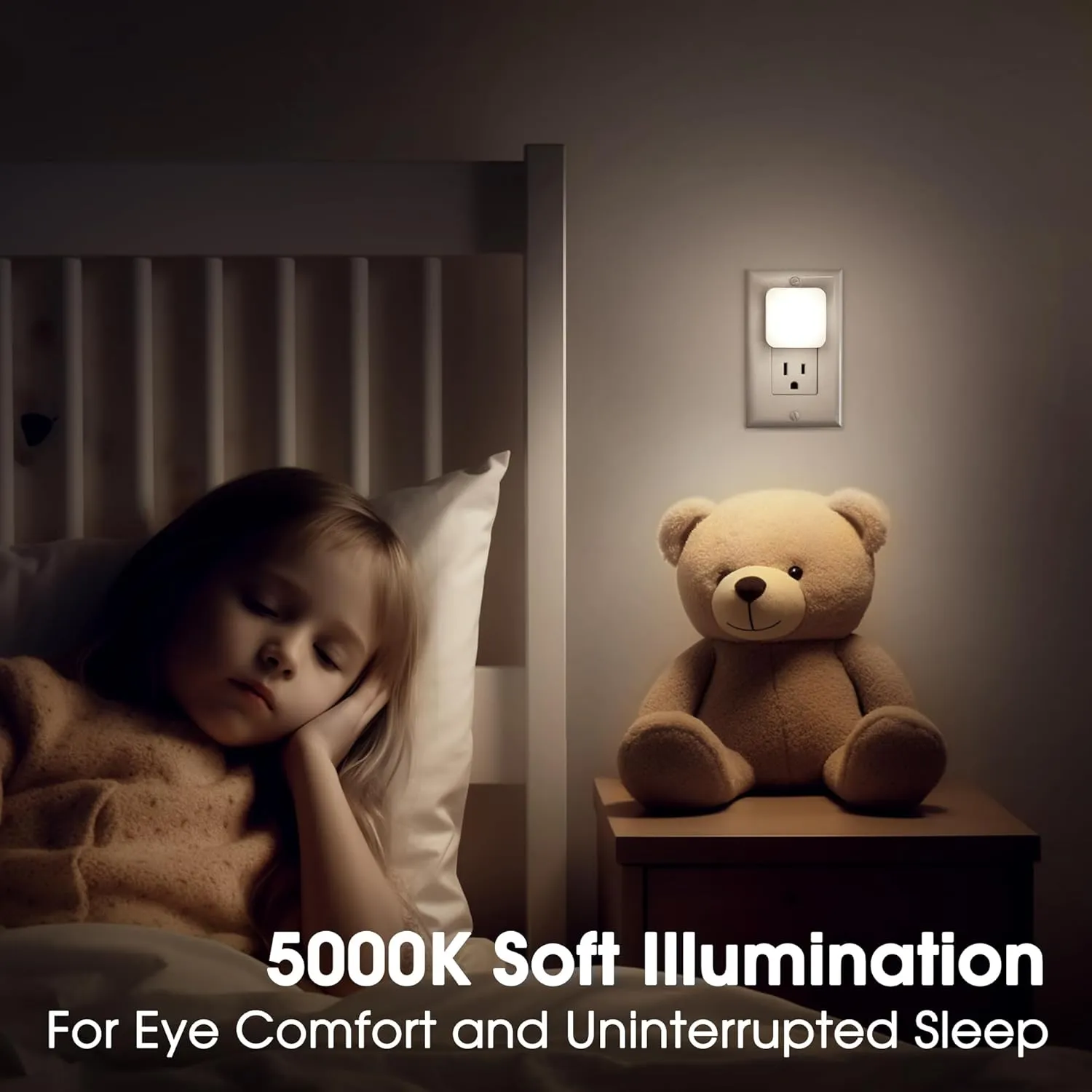 LED Night Lights Plug into Wall, Nightlights With Light Sensor Dusk to Dawn, 0.3W Square Plug in Night Light for Kids, 5000K Cool White Night Light for Bathroom Bedroom Kitchen, 2 Pack Night Lights